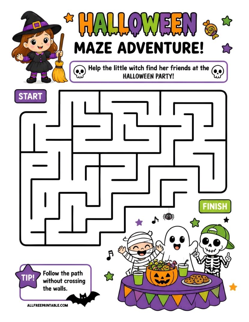 Free Printable Halloween Maze Adventure - Help the Little Witch Free Printable Halloween Maze Adventure - Help the Little Witch