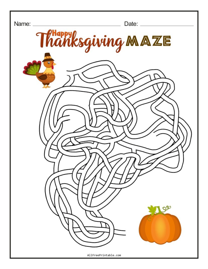 Free Printable Happy Thanksgiving Maze