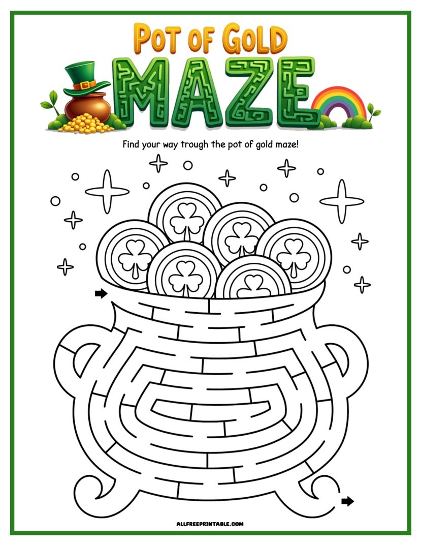 Free Printable St. Patrick’s Day Pot of Gold Maze