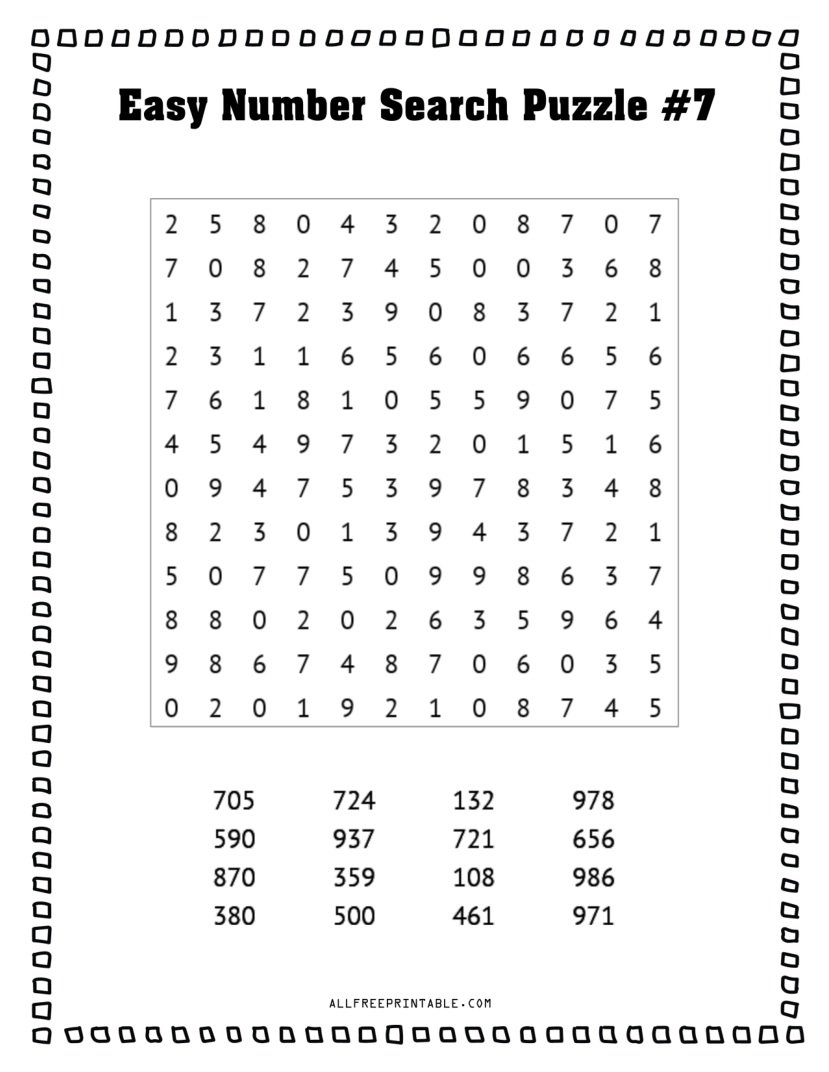 Free Printable Easy Number Search PDF Puzzles