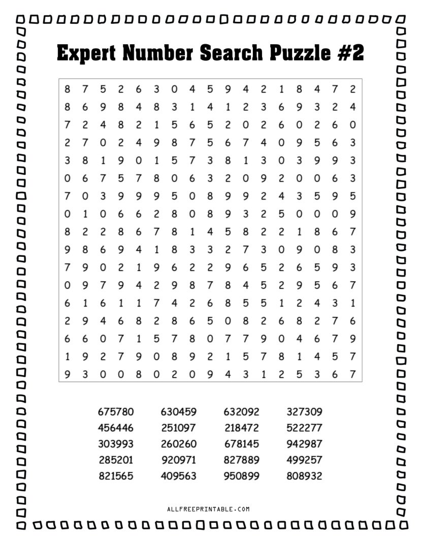 Free Printable Expert Number Search PDF Puzzles