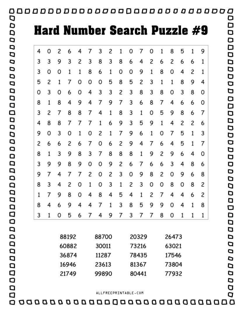 Free Printable Hard Number Search PDF Puzzles