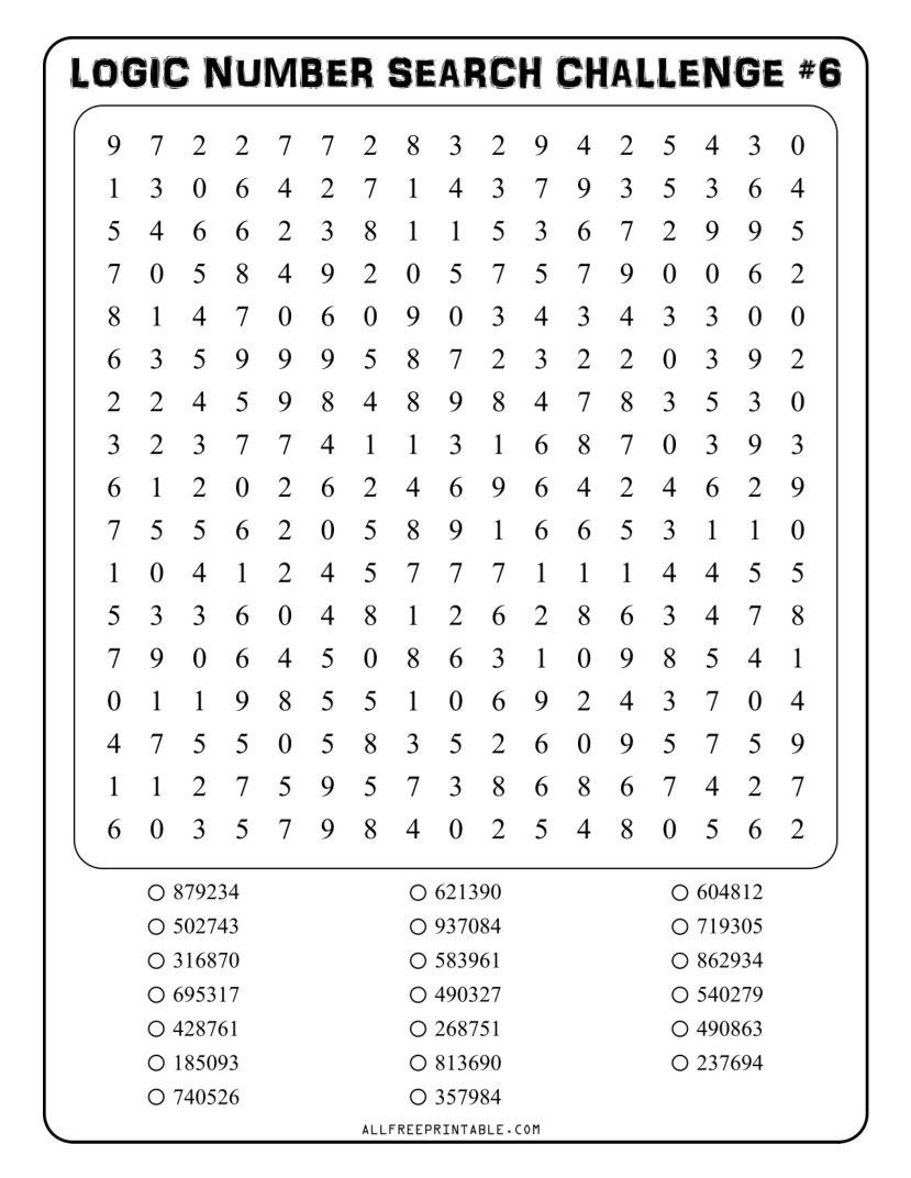 Free Printable Logic Number Search Challenges PDF Puzzles
