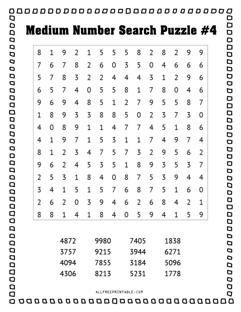 Free Printable Medium Number Search PDF Puzzles