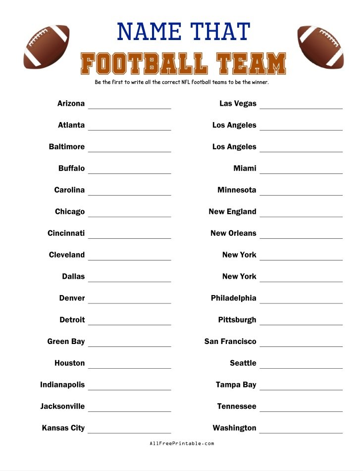 Free Printable Name That NFL Football Team Game