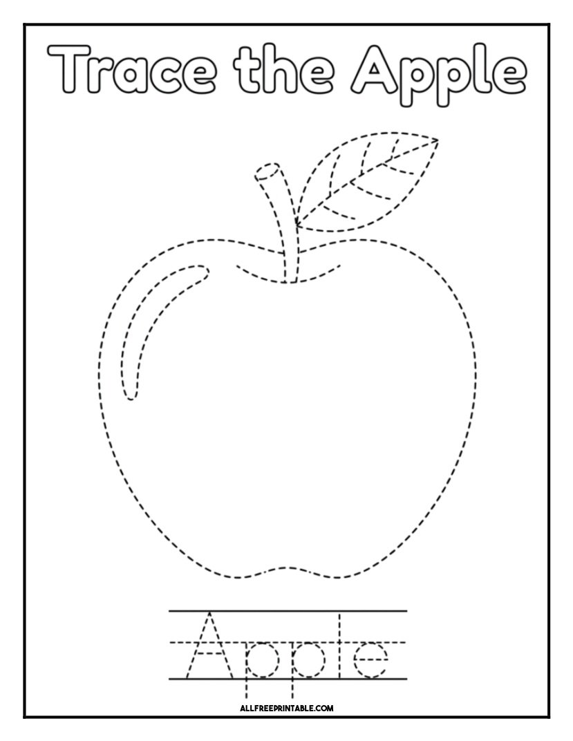 Free Printable Apple Tracing Practice Coloring Page PDF
