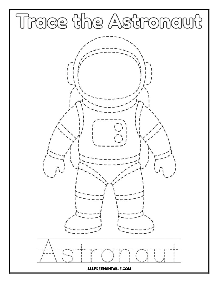 Free Printable Astronaut Tracing Practice Coloring Page PDF