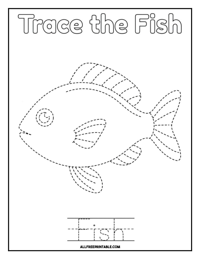 Free Printable Fish Tracing Practice Coloring Page PDF