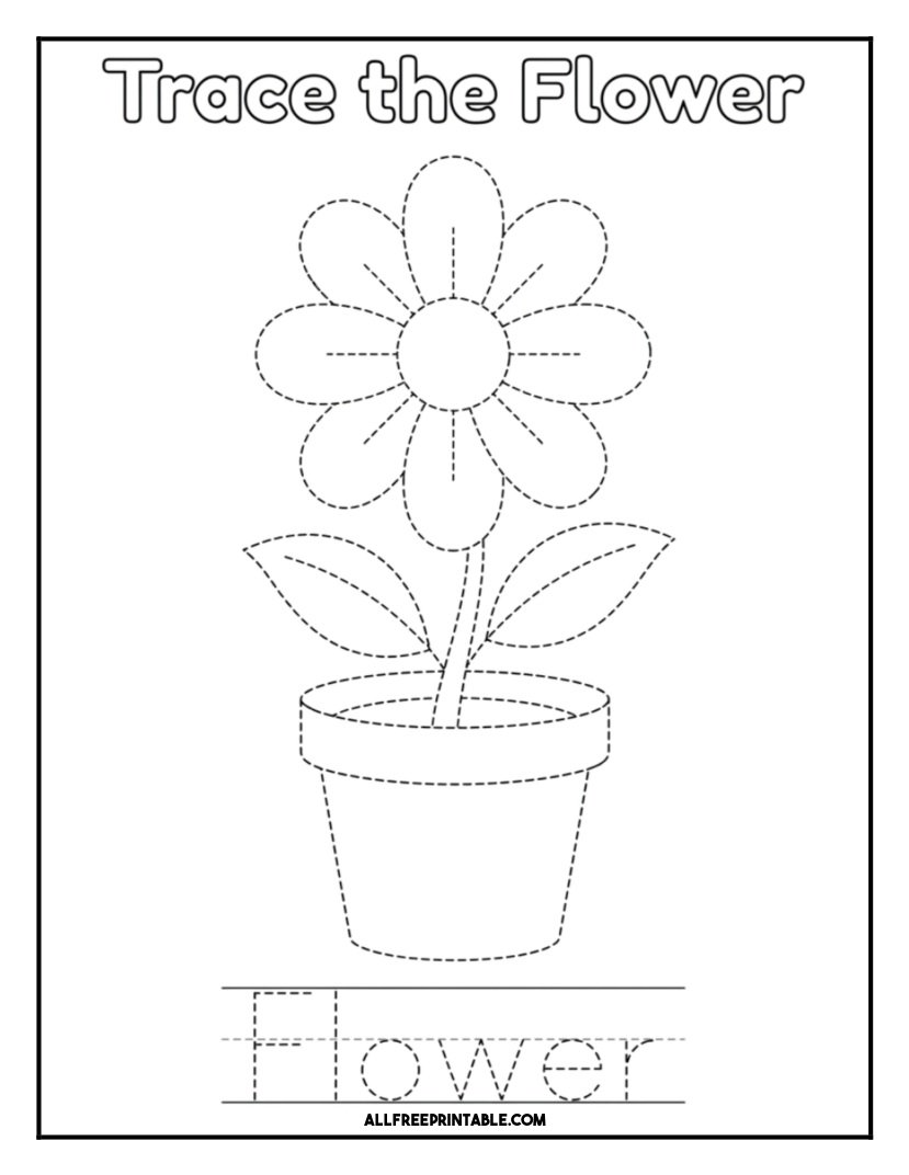 Free Printable Flower Tracing Practice Coloring Page PDF