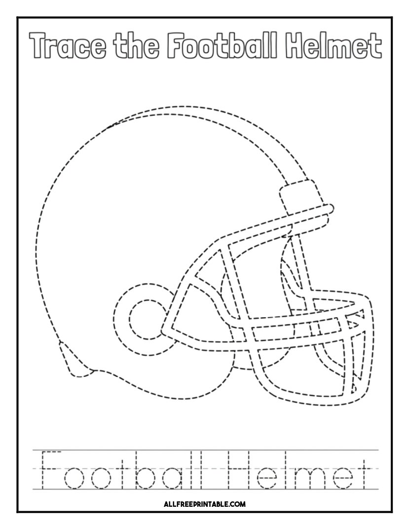 Free Printable Football Helmet Tracing Practice Coloring Page PDF