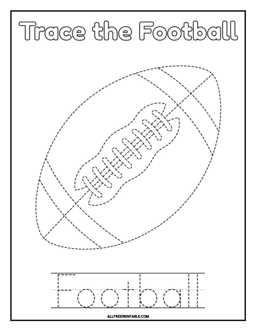 Free Printable Football Tracing Practice Coloring Page PDF