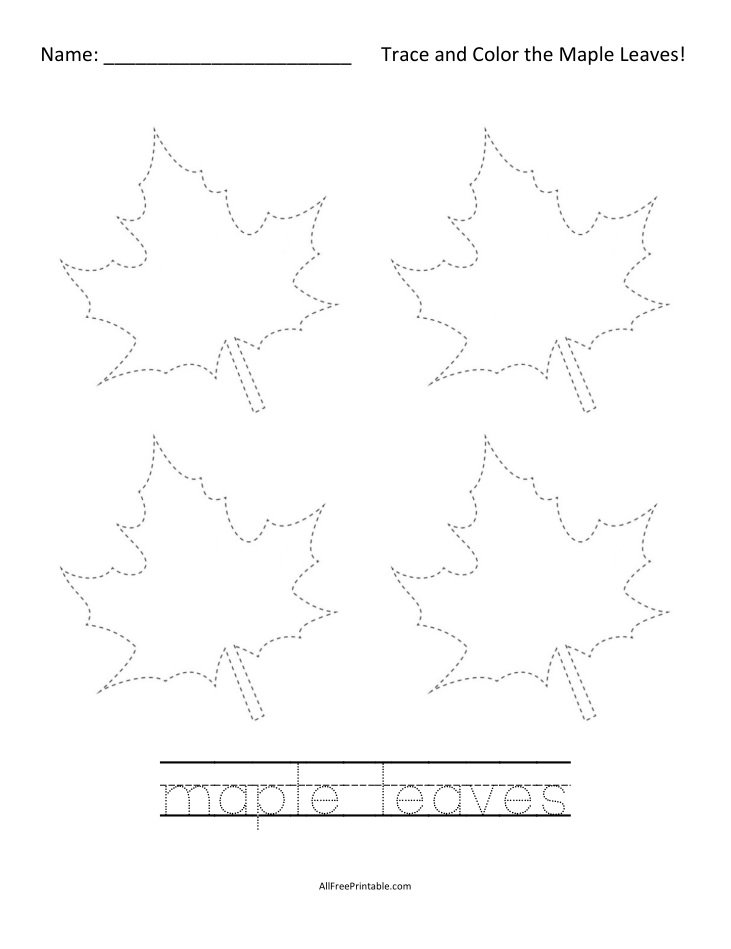 Free Printable Maple Leaf Tracing Worksheet