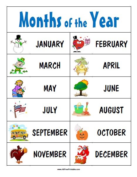 Free Printable Months of the Year Chart