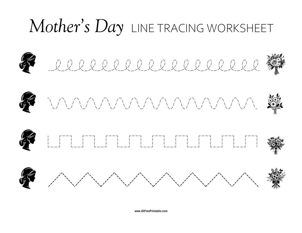 Free Printable Mother's Day Line Tracing Worksheet