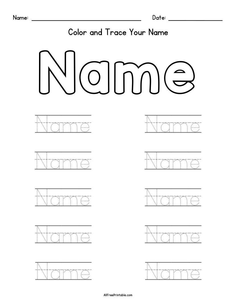 Free Printable Name Tracing Coloring Worksheet Editable PDF