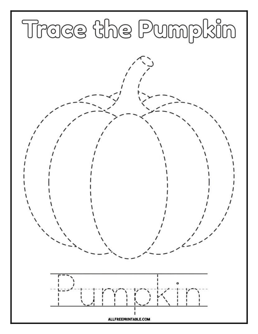 Free Printable Pumpkin Tracing Practice Coloring Page PDF