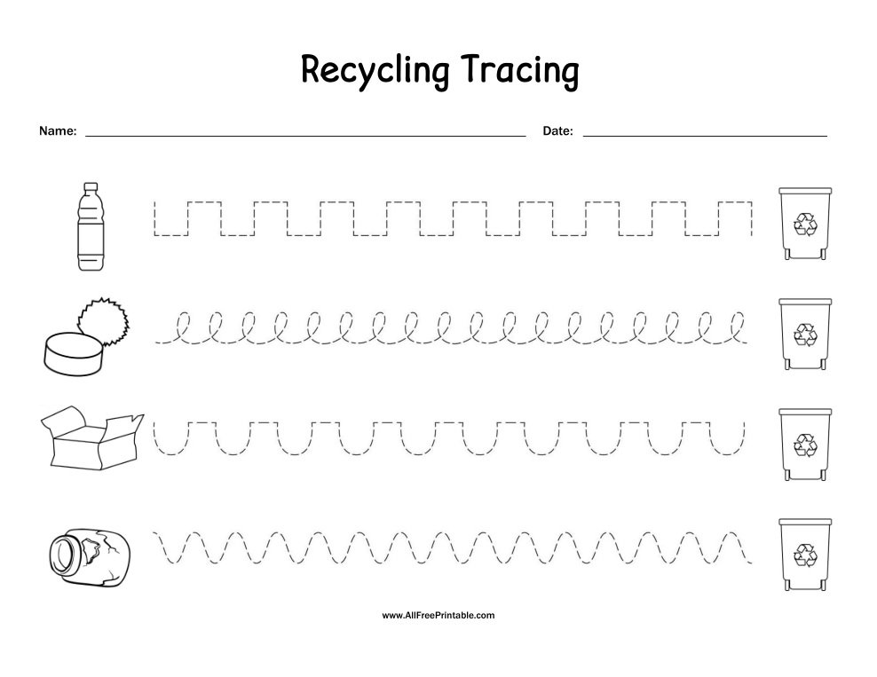 Free Printable Recycling Tracing Worksheet