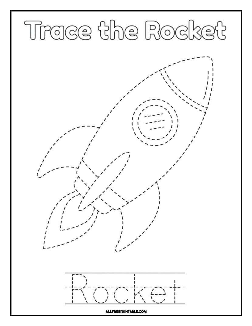 Free Printable Rocket Tracing Practice Coloring Page PDF