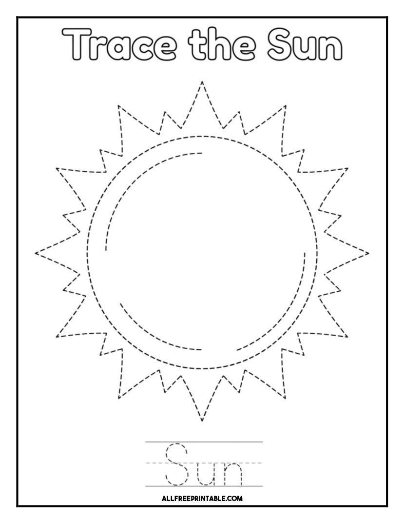Free Printable Sun Tracing Practice Coloring Page PDF