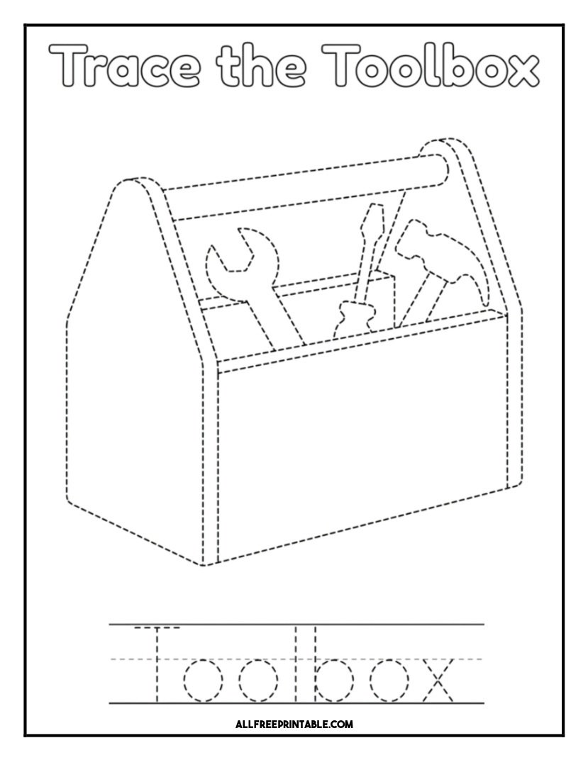 Free Printable Toolbox Tracing Practice Coloring Page PDF