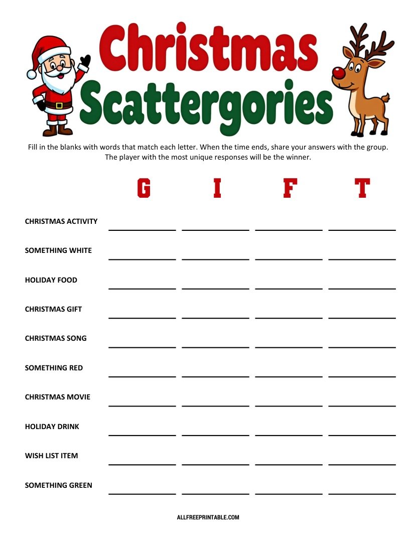 Free Printable Christmas Scattergories
