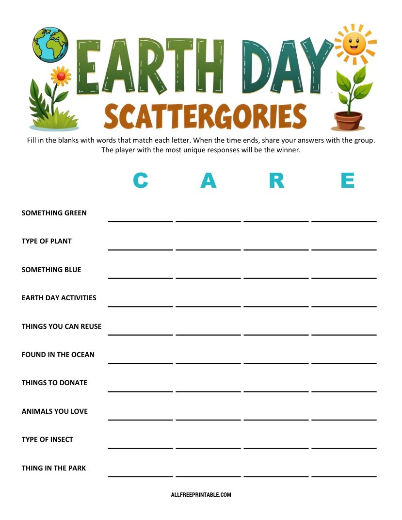 Free Printable Earth Day Scattergories
