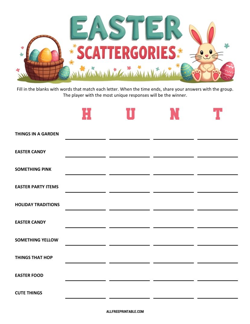 Free Printable Easter Scattergories Game PDF