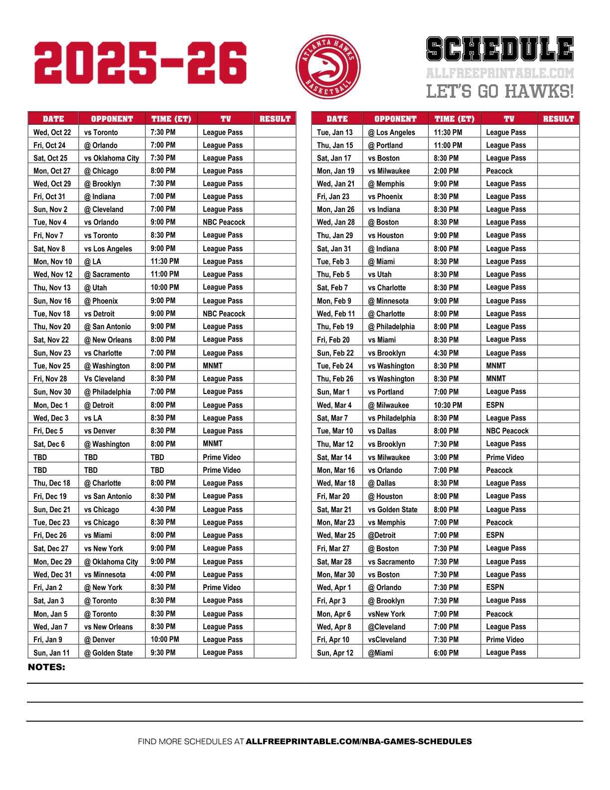 Free Printable 2025-26 Atlanta Hawks Schedule Free Printable 2025-26 Atlanta Hawks Schedule