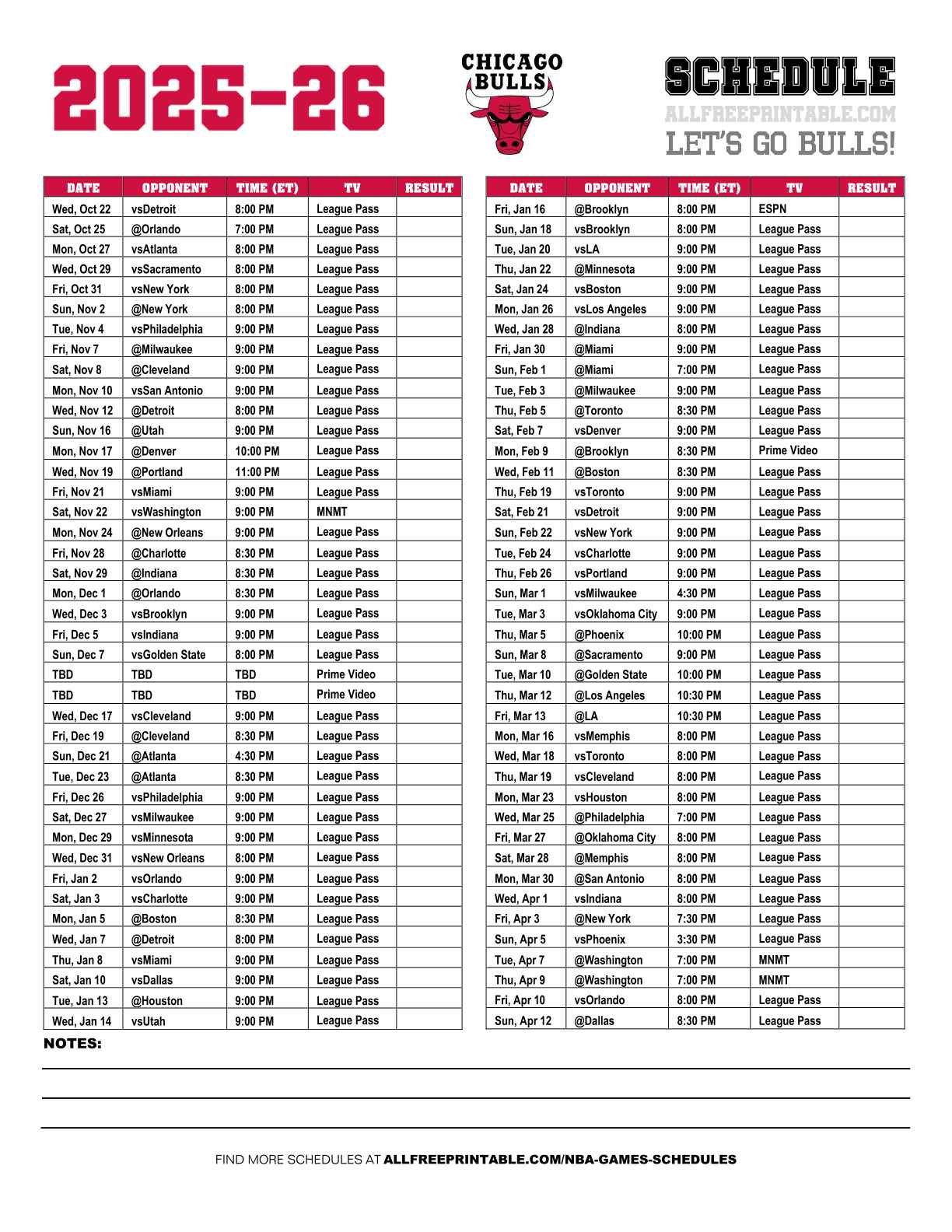 Free Printable 2025-26 Chicago Bulls Schedule Free Printable 2025-26 Chicago Bulls Schedule