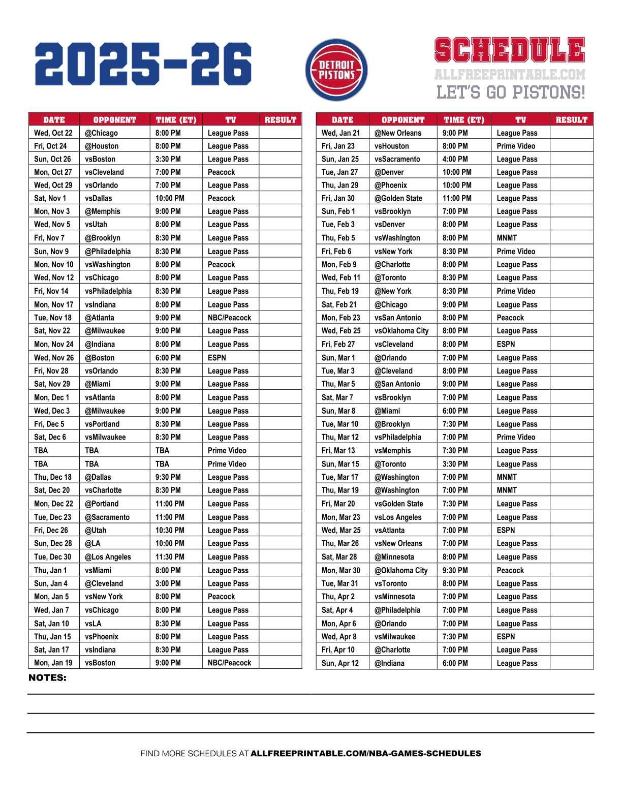 Free Printable 2025 Detroit Pistons Schedule