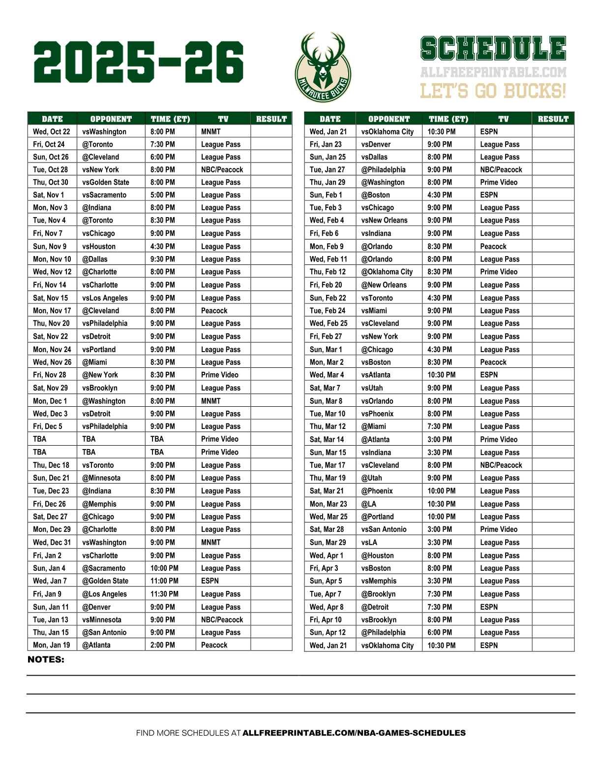 Free Printable 2025-26 Milwaukee Bucks Schedulenb