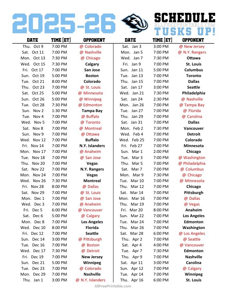 Free Printable 2025-26 Utah Mammoth Schedule Free Printable 2025-26 Utah Mammoth Schedule
