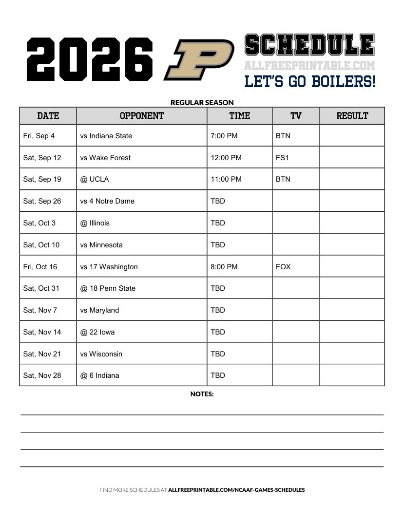 Free Printable 2026 Purdue Boilermakers NCAAF Schedule PDF Free Printable 2026 Purdue Boilermakers NCAAF Schedule