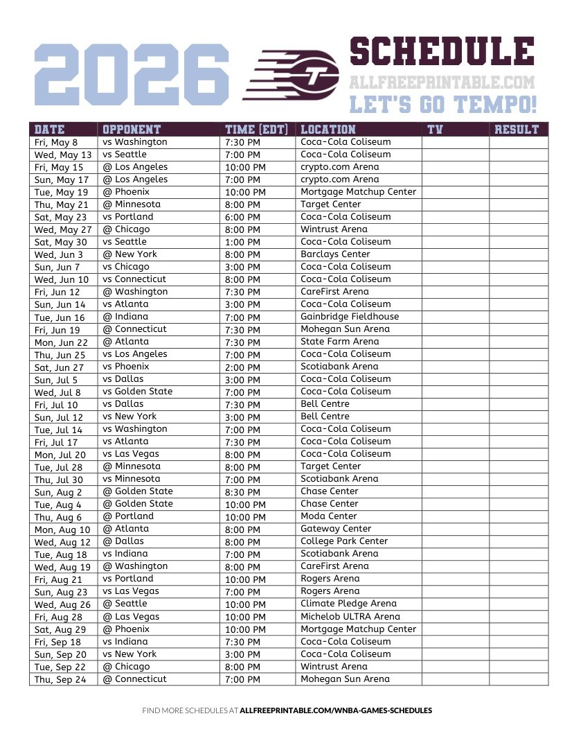 Free Printable 2026 Toronto Tempo Schedule Free Printable 2026 Toronto Tempo Schedule