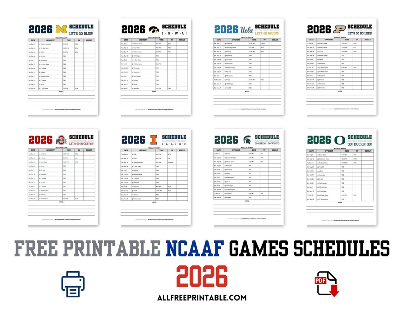 Free Printable NCAAF Games Schedules PDF