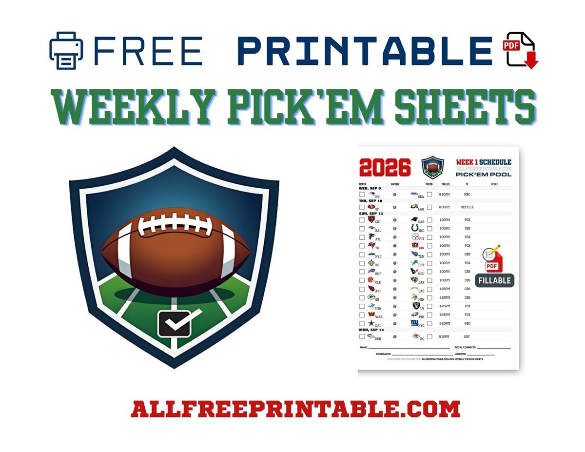 Free Printable NFL Weekly Pick'em Sheets 2026-27 (PDF Schedule & Picks)