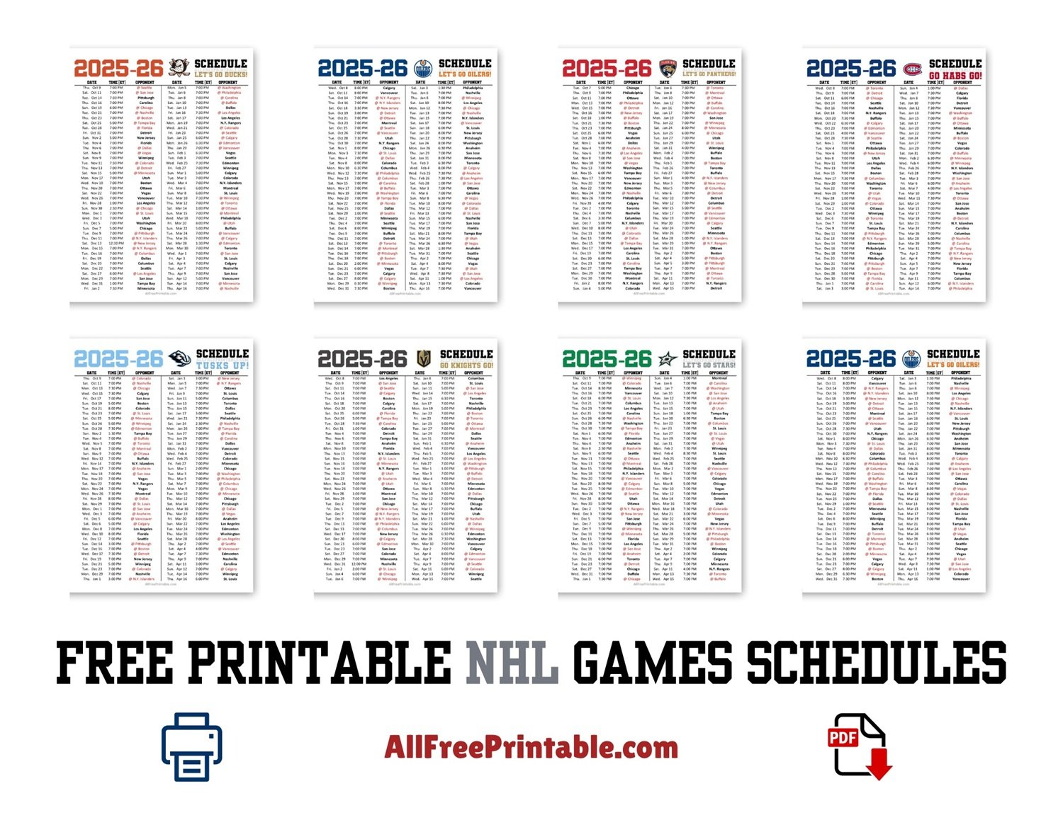 Free Printable 2025-26 NHL Schedules