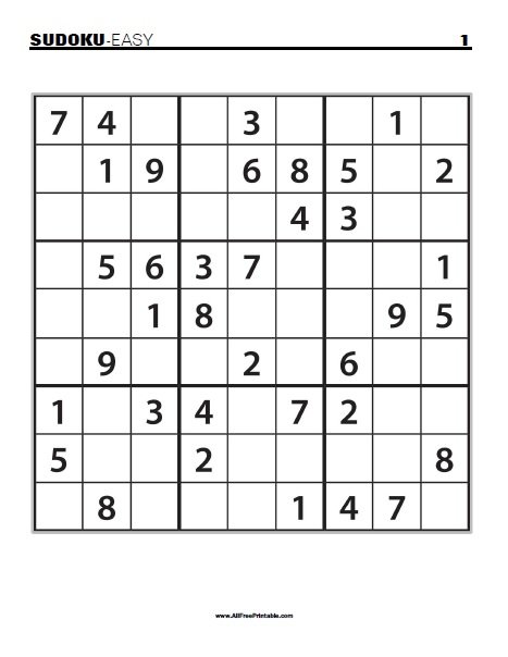 Free Easy Sudoku Printables - FREE PRINTABLE TEMPLATES