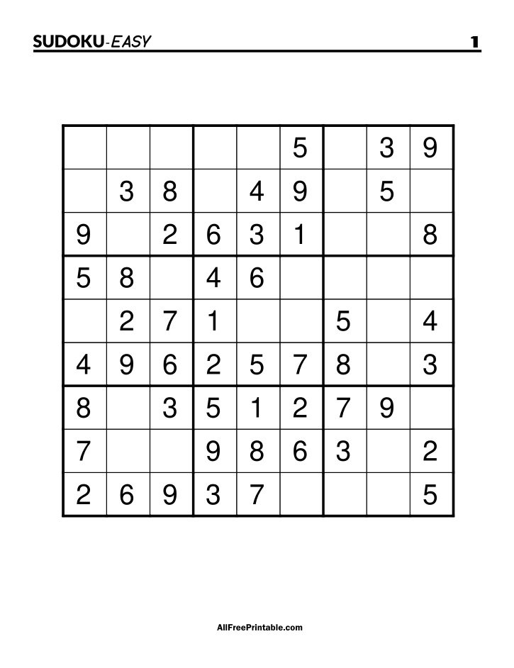 Free Printable Sudoku Easy Puzzles