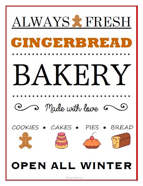 Free Printable Gingerbread Bakery Christmas Sign