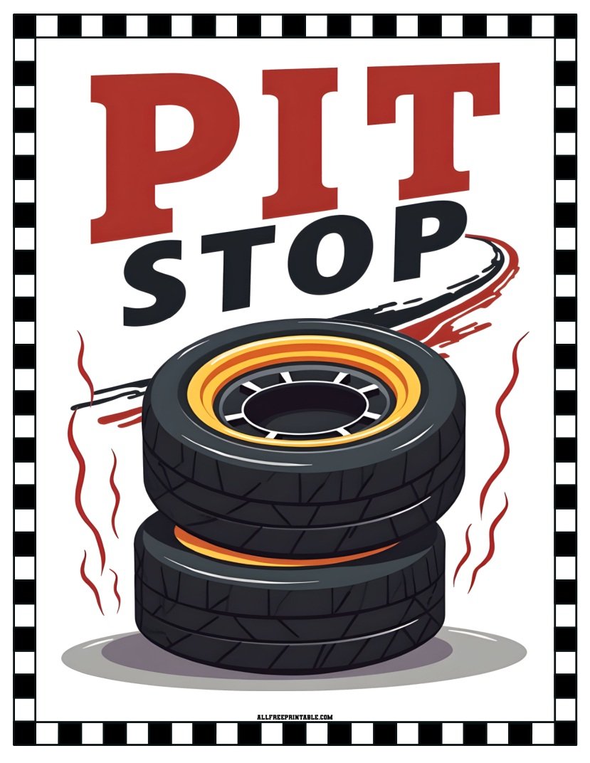 Free Printable Pit Stop NASCAR Car Race Party Decor Sign