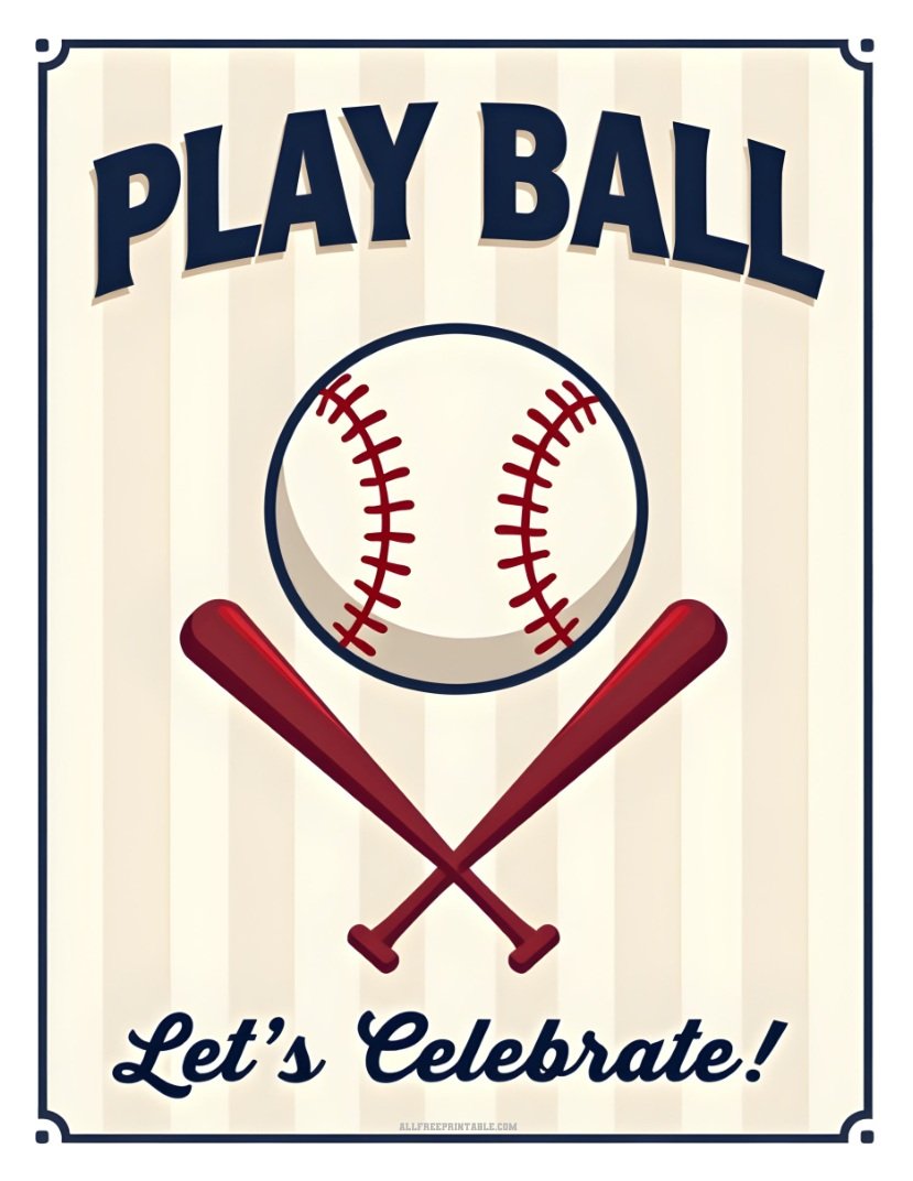 Free Printable Play Ball Let's Celebrate Baseball Party Sign
