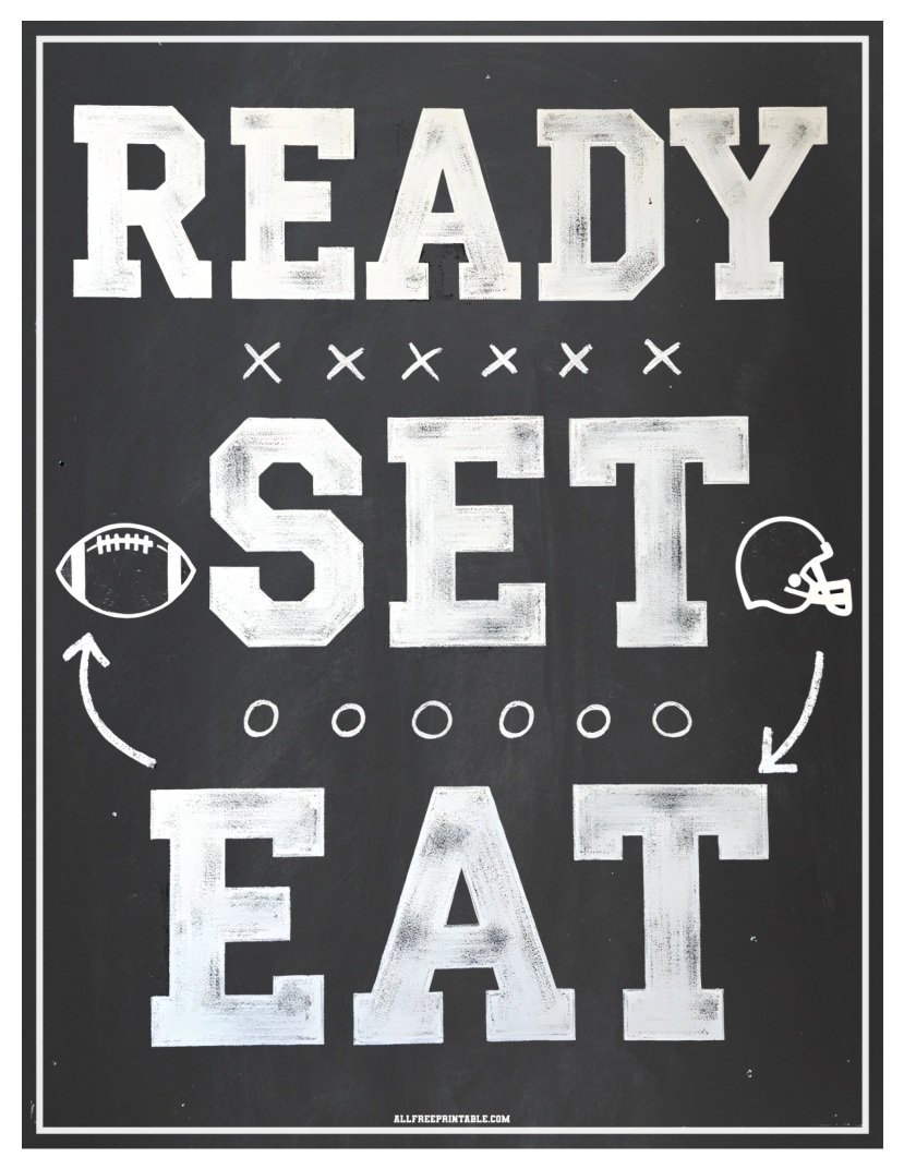 Free Printable Ready Set Eat Super Bowl Football Party Decor Sign