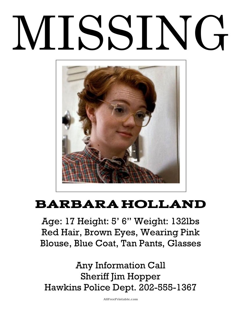Free Printable Stranger Things Missing Barb Poster