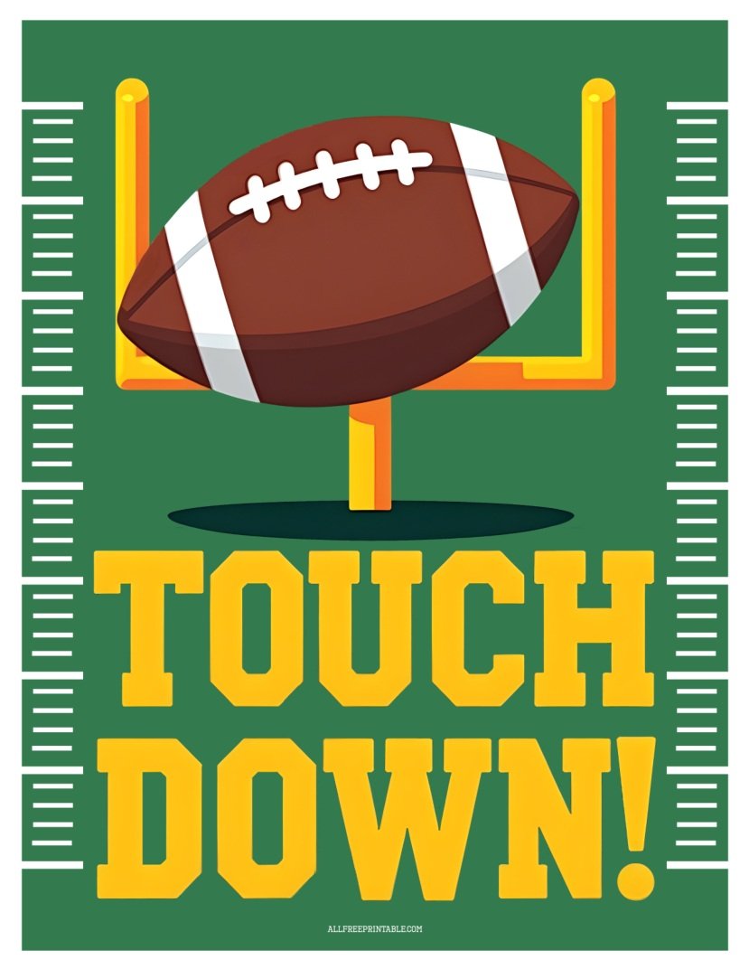 Free Printable Touchdown Super Bowl Football Party Decor Sign
