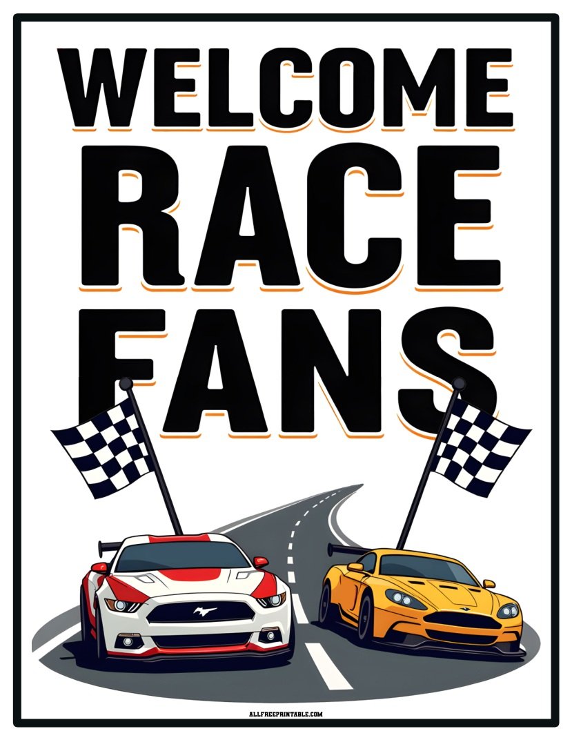 Free Printable Welcome Race Fans NASCAR Car Race Party Decor Sign