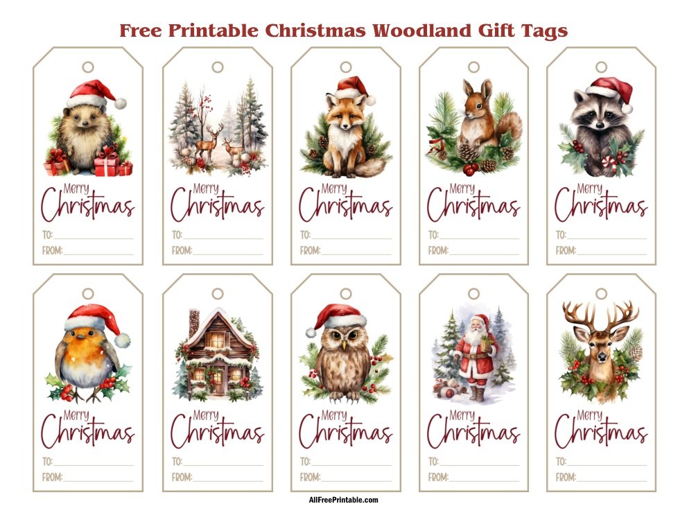Free Printable Christmas Woodland Gift Tags