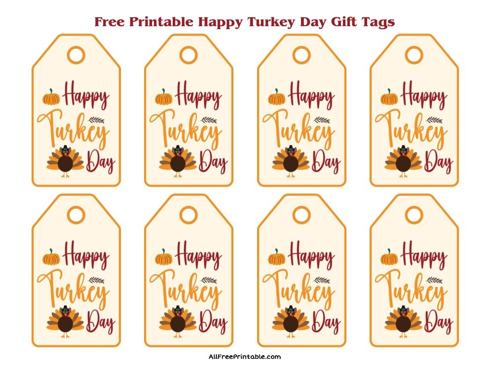 Free Printable Happy Turkey Day Thanksgiving Gift Tags