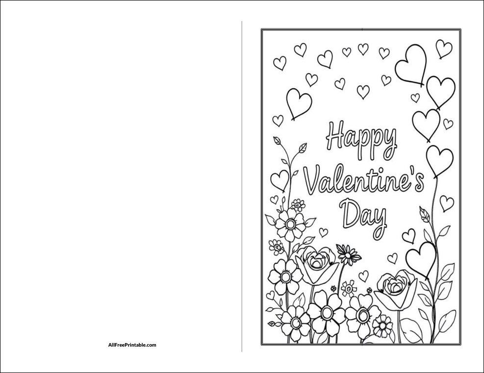 Free Printable Happy Valentine's Day Coloring Card