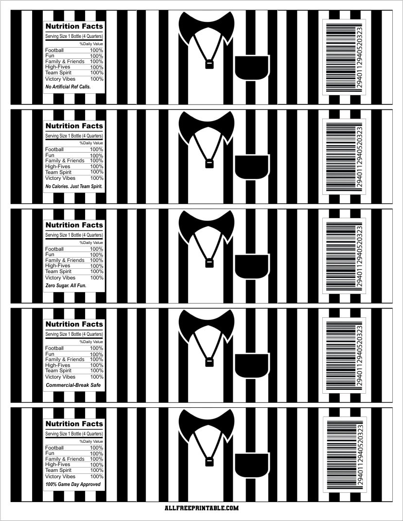 Free Printable Referee Football Party Water Bottle Labels